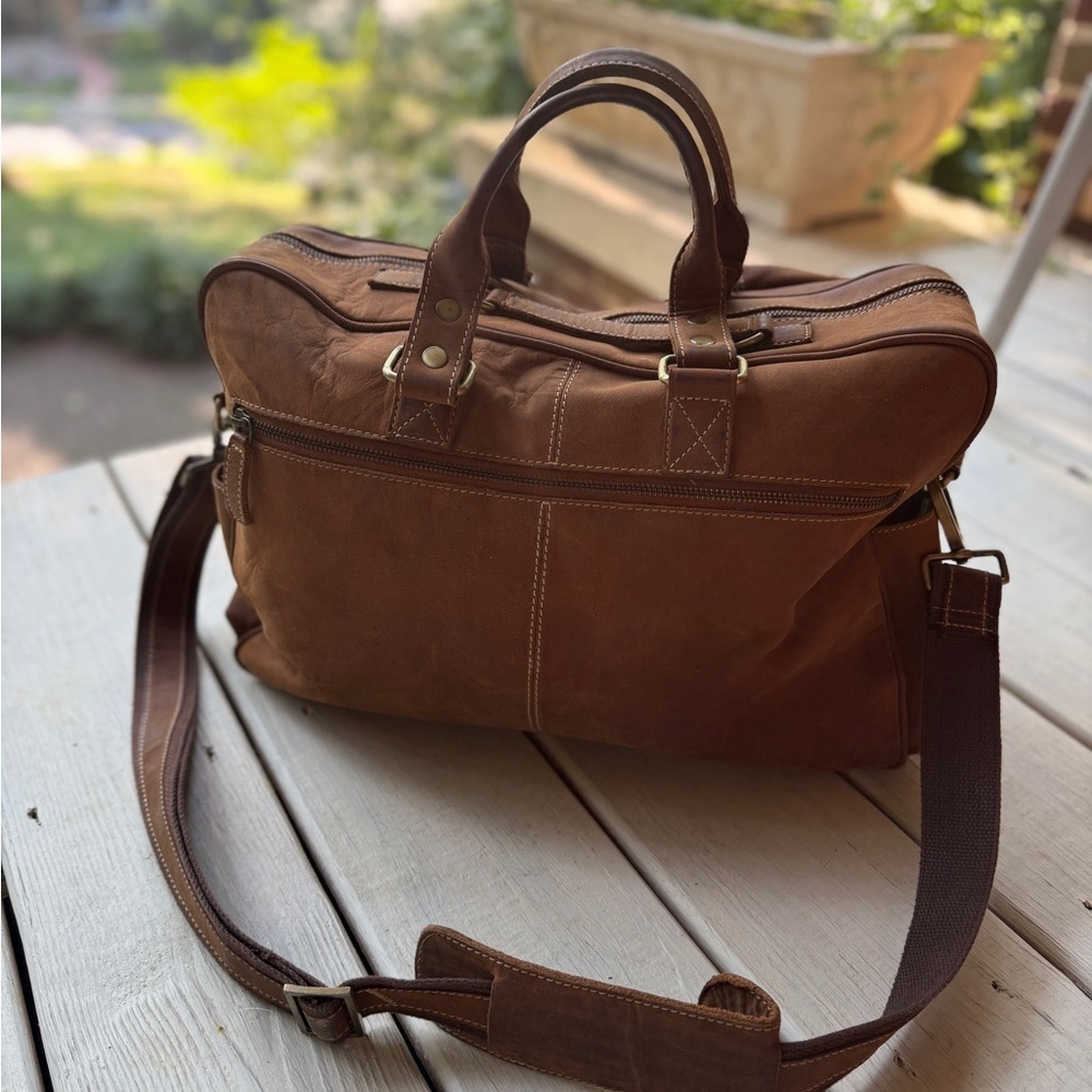 Unbranded Chocolate Brown Suede Leather Genuine Dispatch Travel Bag. 16X11X9 - Picture 4 of 9